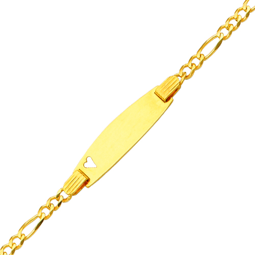 3.0mm 14K Yellow Gold Heart Figaro Link ID Bracelet - Children, Women