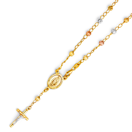 4mm Moon-Cut Bead Our Lady of Guadalupe Rosary Bracelet in 14K Tricolor Gold