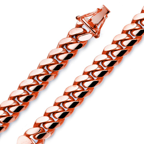 Men's 12mm 14K Rose Gold Miami Cuban Link Chain Necklace