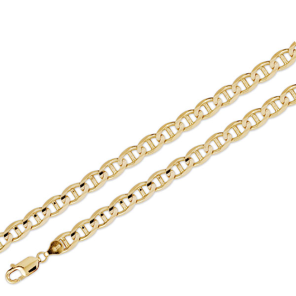 7mm 14K Yellow Gold Solid Men's Mariner Chain Necklace 20-26in