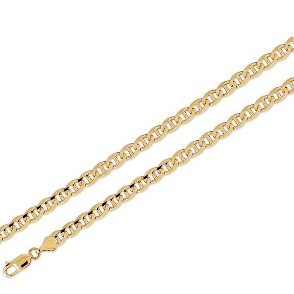 6mm 14K Yellow Gold Solid Men's Mariner Chain Necklace 22-24in