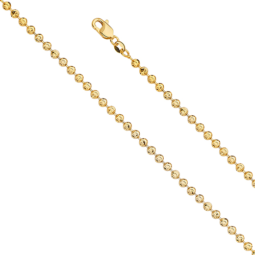 3mm 14K Yellow Gold Solid Moon-Cut Bead Ball Chain Necklace 18-24in