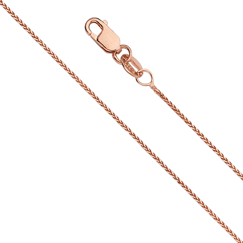 0.9mm Solid 14K Rose Gold Diamond-Cut Round Wheat Chain Necklace 16-24in