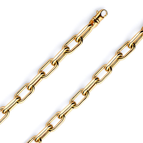 7mm 14K Yellow Hollow Gold Solid Paper Clip Link Chain Necklace 16-30in