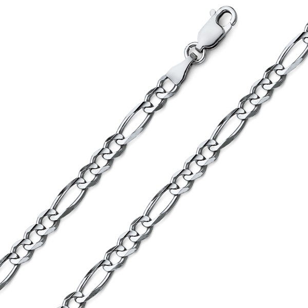 5mm 18K White Gold Solid Figaro Link Chain Necklace 16-30in