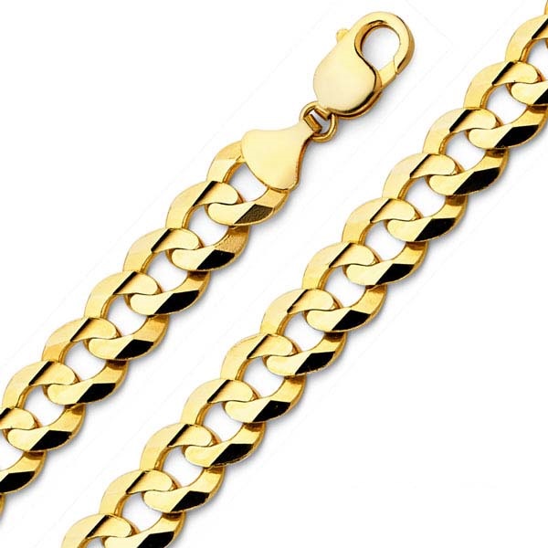 Men's 12.2mm 14K Yellow Gold Solid Concave Curb Cuban Link Chain Necklace 24-30in