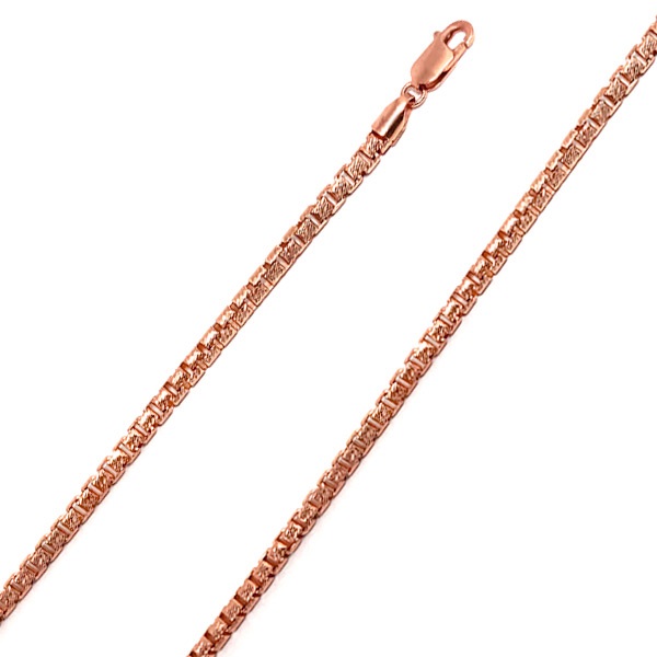 3mm Solid 14K Rose Gold Diamond-Cut Box Link Chain Necklace 20-30in