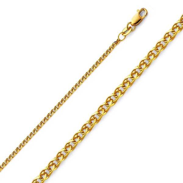 1.7mm Solid 14K Yellow Gold Flat Open Spiga Wheat Chain Necklace 16-22in