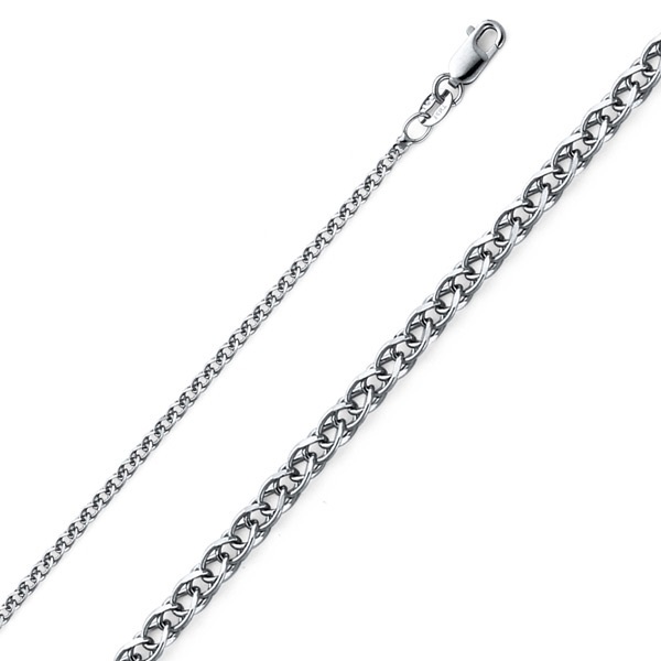1.7mm Solid 14K White Gold Solid Flat Open Spiga Wheat Chain Necklace 16-22in