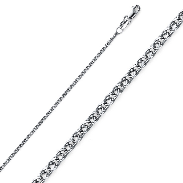 1.5mm Solid 14K White Gold Flat Open Spiga Wheat Chain Necklace 16-22in