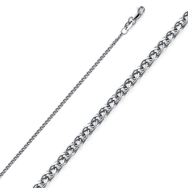 1.3mm Solid 14K White Gold Solid Flat Open Spiga Wheat Chain Necklace 16-20in