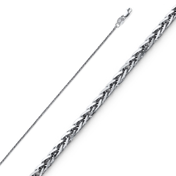 0.8mm Solid 14K White Gold Square Braided Spiga Wheat Chain Necklace 16-22in