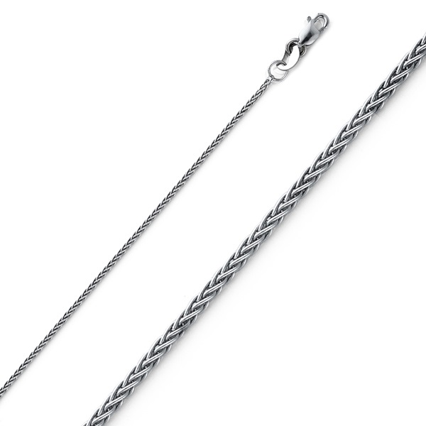 1.1mm Solid 14K White Gold Round Braided Spiga Wheat Chain Necklace 16-24in