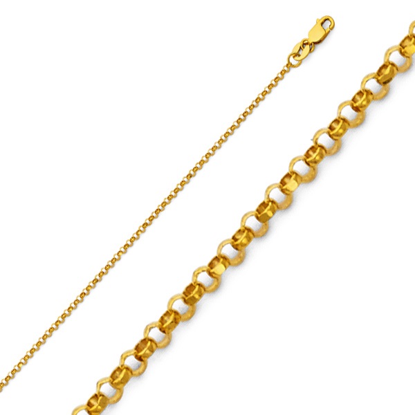 1.6mm 14K Yellow Gold Solid Diamond-Cut Angled Rolo Cable Chain Necklace 16-24in