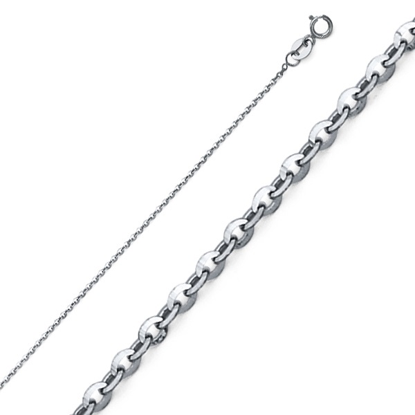 1.2mm 14K White Gold Solid Diamond-Cut Beveled Cable Chain Necklace 16-22in