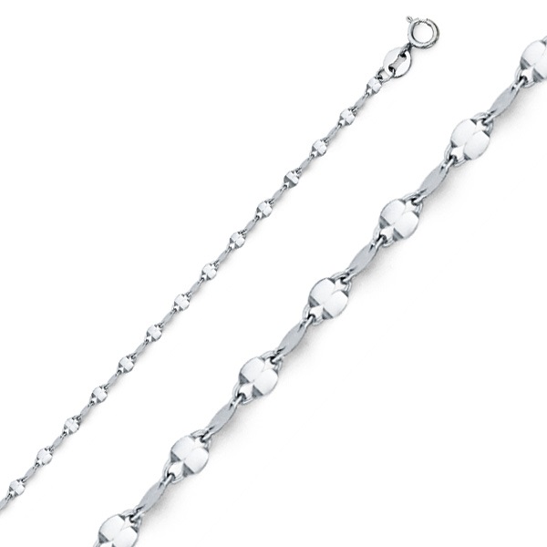 2mm Solid 14K White Gold Flat Mirror Link Chain Necklace 16-22in
