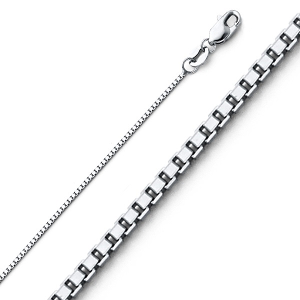 0.8mm 14K White Gold Solid Box Link Chain Necklace 16-24in