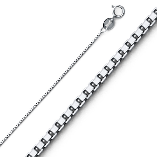 0.6mm Solid 14K White Gold Solid Box Link Chain Necklace 16-24in