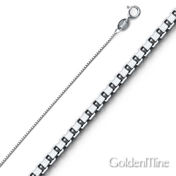 0.5mm 14K White Gold Solid Box Link Chain Necklace 16-22in