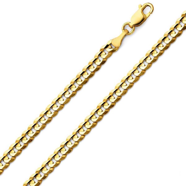 4mm 14K Yellow Gold Solid Men's Concave Curb Cuban Link Chain Necklace 18-24in