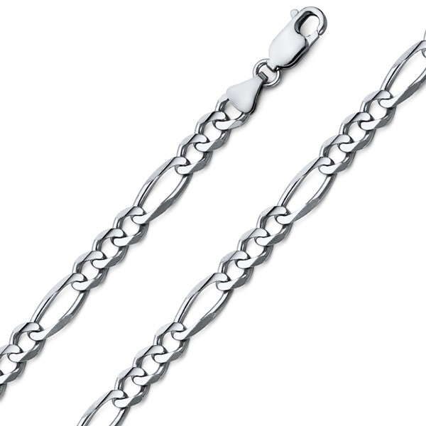 6mm 18K White Gold Solid Men's Figaro Link Chain Necklace 20-30in