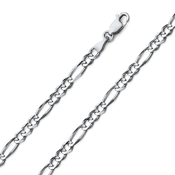 4mm 18K White Gold Solid Figaro Link Chain Necklace 16-30in