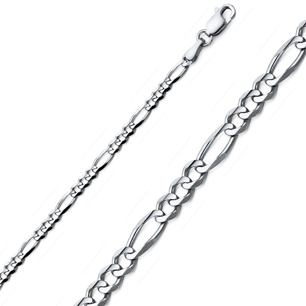 3mm 14K White Gold Solid Figaro Link Chain Necklace 16-30in
