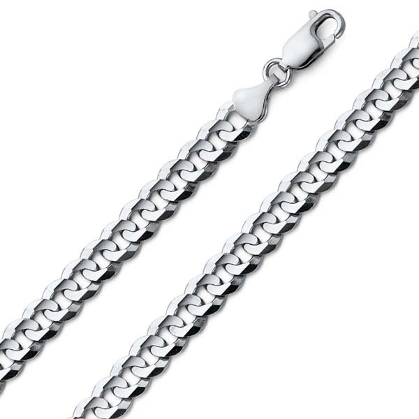 7mm 18K White Gold Men's Solid Concave Curb Cuban Link Chain Necklace 22-30in