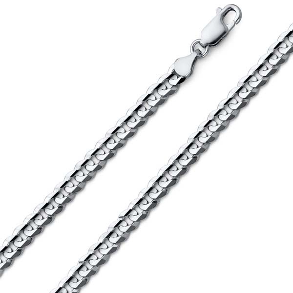 5mm 14K White Gold Solid Men's Concave Curb Cuban Link Chain Necklace 16-30in