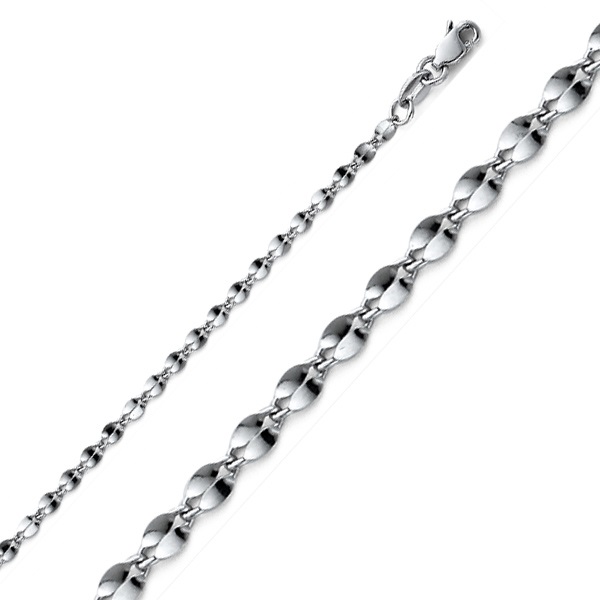2.2mm 14K White Gold Solid Curved Mirror Chain Necklace 16-24inch