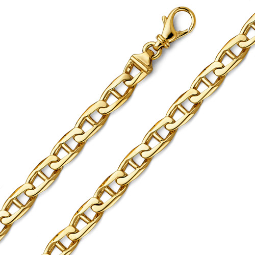 6.5mm 14K Yellow Gold Solid Men's Fancy Handmade Mariner Chain Bracelet 8.5in