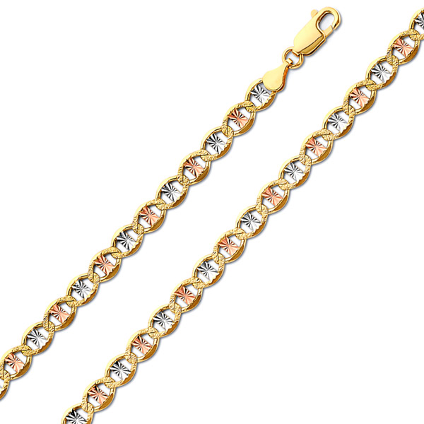 4.3mm 14K Tricolor Gold Solid Star Diamond-Cut Mariner Chain Necklace 18-24in