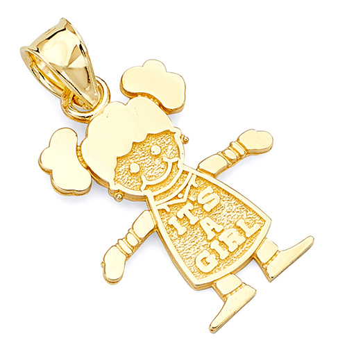 It's a Girl Charm Pendant in 14K Yellow Gold - Petite
