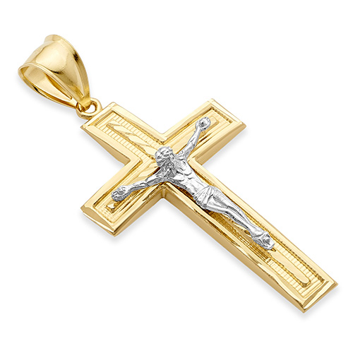 Classic 14K Two-Tone Gold Crucifix Pendant