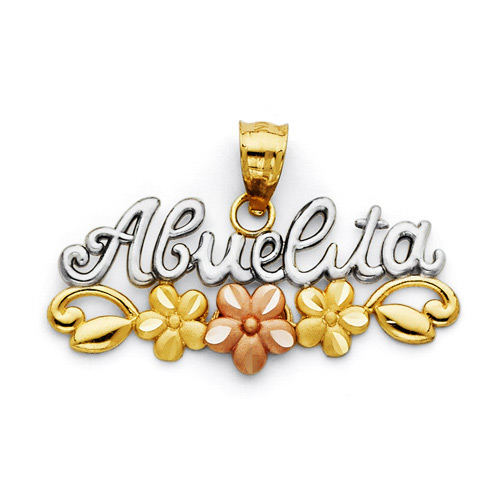Abuelita Pendant with Flowers in 14K Tricolor Gold - Petite