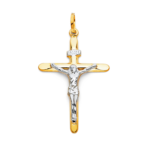 Medium Tapered Crucifix Pendant in 14K Two-Tone Gold - Classic