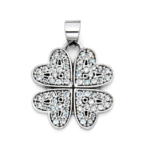 CZ Four Leaf Clover Pendant in 14K White Gold - Petite