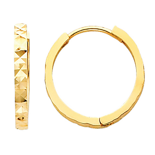 Faceted 14K Yellow Gold Huggie Earrings 2mm x 15mm