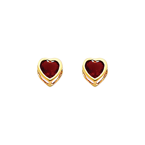 5mm Heart Birthstone Color CZ Stud Earrings in 14K Yellow Gold