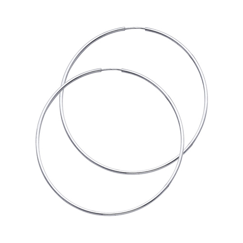 14K White Gold Polished Endless Large Hoop Earrings - 1.5mm x 2 inch