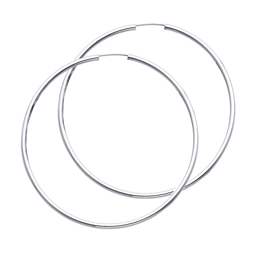 14K White Gold Polished Endless Extra Large Hoop Earrings - 2mm x 2.6 inch