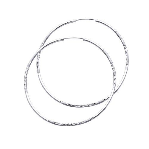 Diamond-Cut Satin Endless Large Hoop Earrings 14K White Gold 1.5mm x 1.85 inch