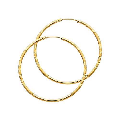 Diamond-Cut Satin Endless Medium Hoop Earrings - 14K Yellow Gold 1.5mm x 1.5 inch