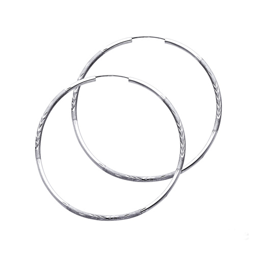 Diamond-Cut Satin Endless Large Hoop Earrings - 14K White Gold 2mm x 2 inch