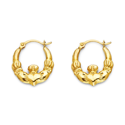 Crescent Petite Claddagh Hoop Earrings - 14K Yellow Gold