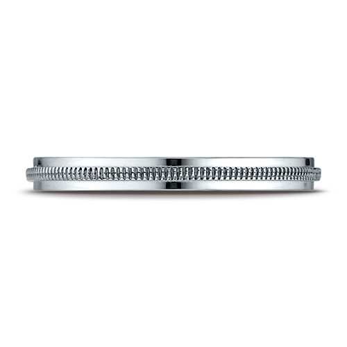 2mm Milgrain Center 14K White Gold Wedding Band Ring