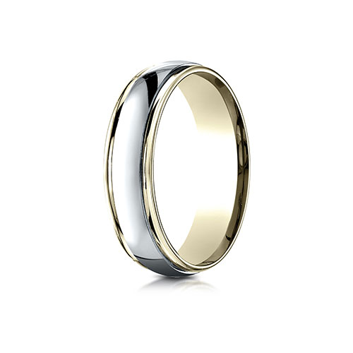6mm Domed WG Center Rimmed Wedding Band by Benchmark Rings in 14K Two-Tone Gold