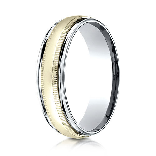 6mm Satin YG Center Duo Milgrain Rimmed 14K Two-Tone Gold Wedding Band