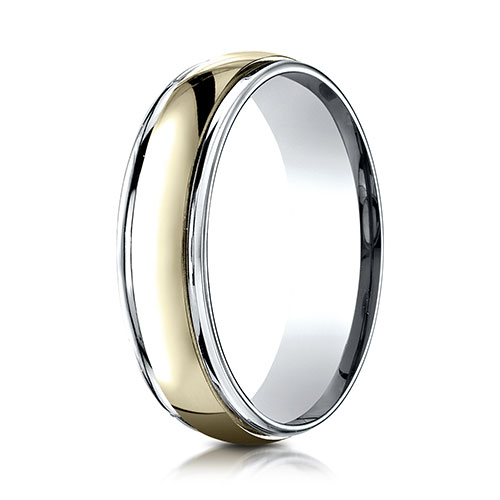 6mm Domed YG Center Rimmed Wedding Band by Benchmark Rings in 14K Two-Tone Gold
