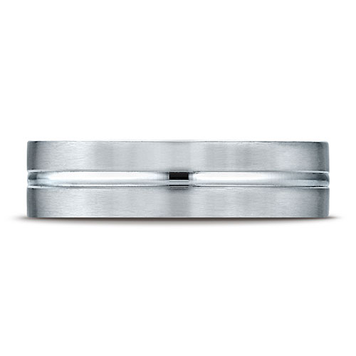 6mm Flat Striped Comfort-Fit Benchmark Wedding Ring in Solid 14K White Gold